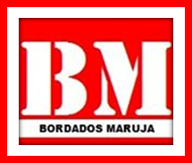 Logotipo de BM en rojo y blanco con el texto Bordados Maruja dentro de un borde rojo.