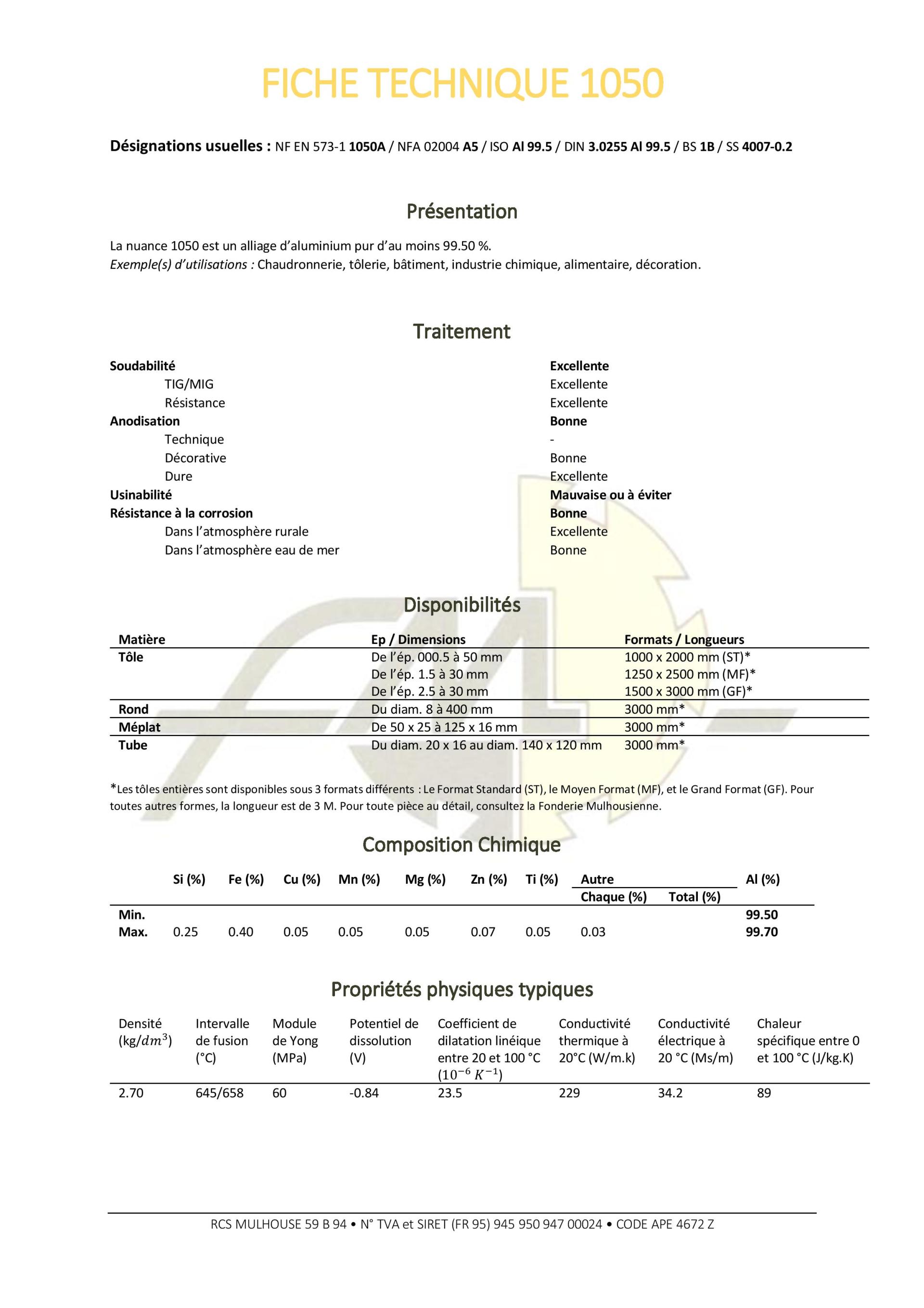 Fiche technique contenant les détails du produit, des tableaux et des spécifications.