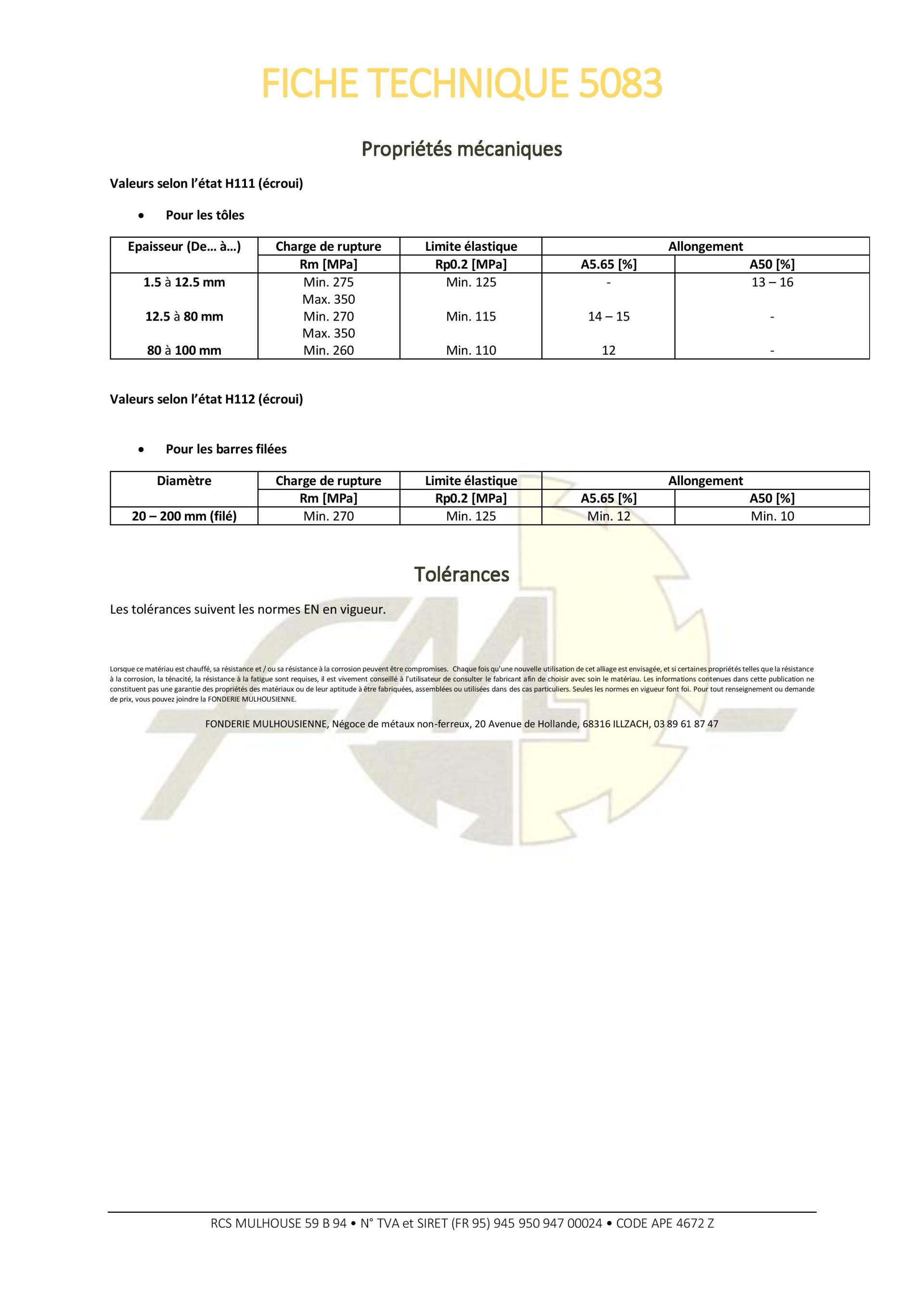 Fiche technique avec tableaux répertoriant les spécifications des produits non spécifiés.