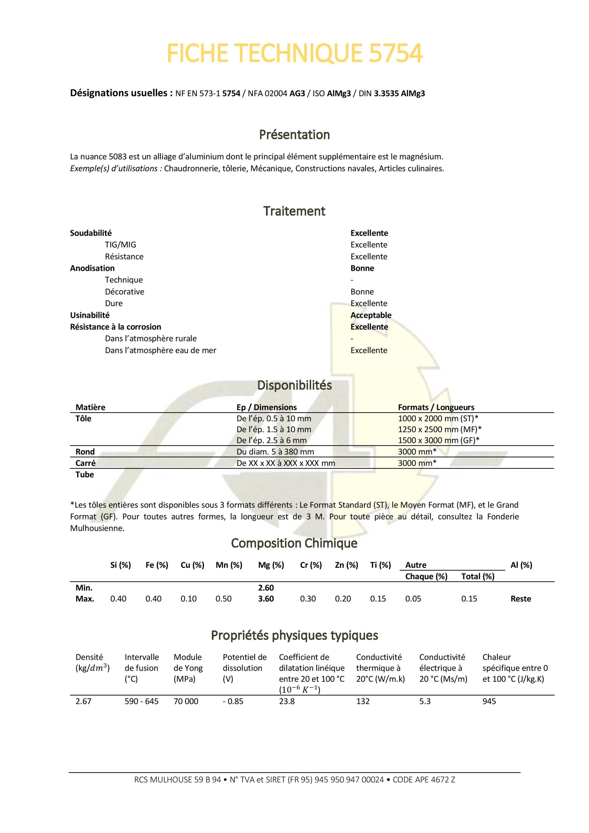 Fiche technique avec titres, sections et tableaux d'informations.