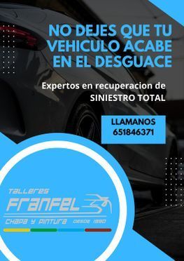 Un folleto promocional de Talleres Franfel con texto azul que dice 