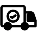 Un icono en blanco y negro de un camión de reparto con una marca de verificación en él.