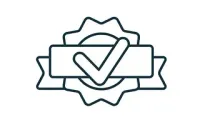 Un dibujo lineal de una cinta con una marca de verificación en ella.
