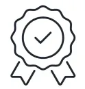 Un dibujo lineal de una cinta con una marca de verificación en el centro.