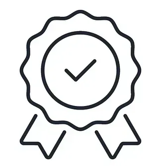 Un dibujo lineal de una cinta con una marca de verificación en el centro.