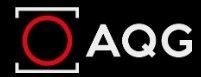 Un logotipo para una empresa llamada aqg con un círculo rojo en el medio.