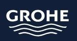 El logotipo de Grohe es blanco sobre un fondo azul.