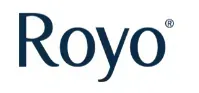 El logotipo de Royo es azul y blanco sobre un fondo blanco.