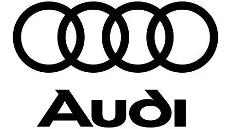 Logotipo de Audi: Cuatro anillos entrelazados sobre la palabra