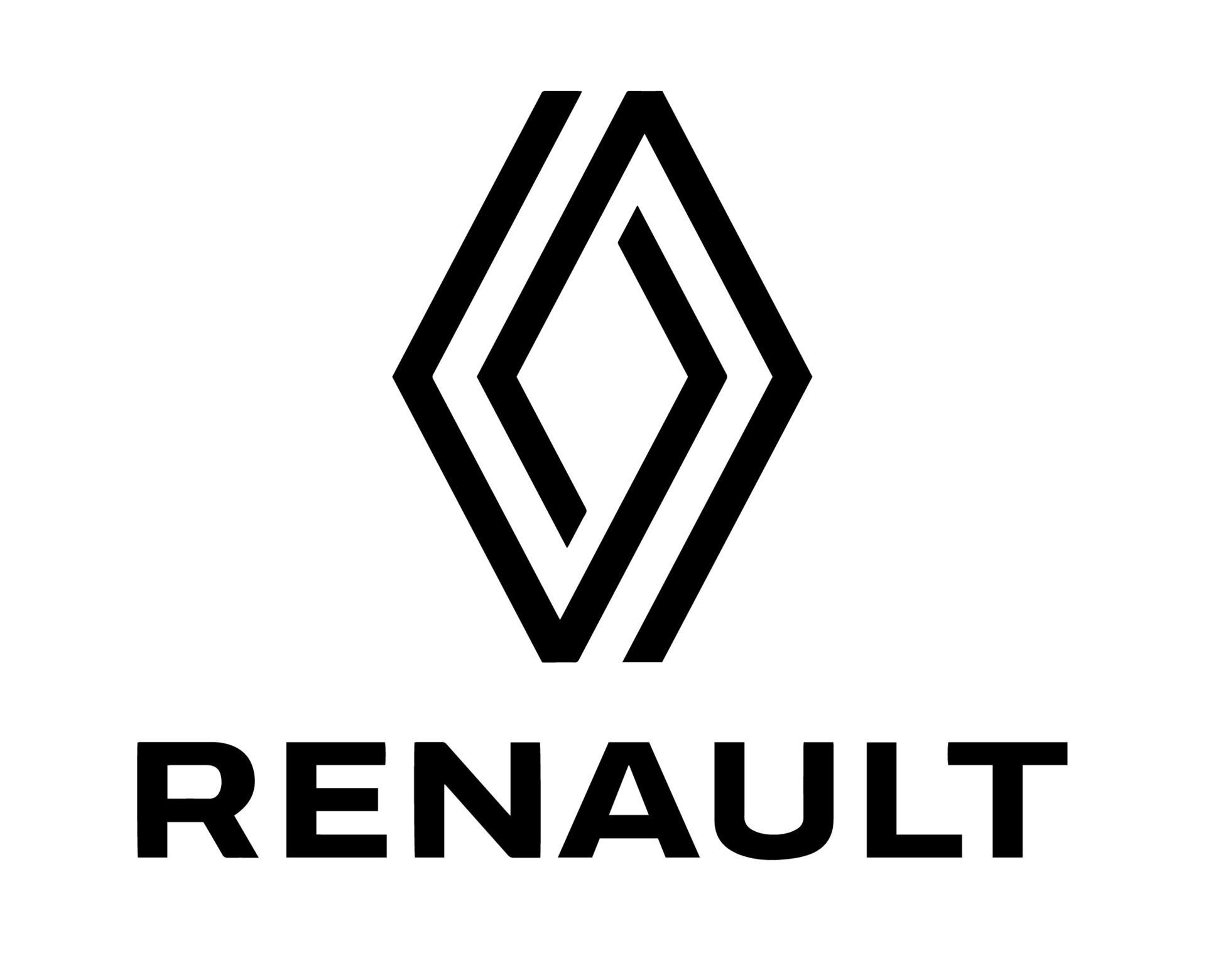 Logotipo de Renault: Diamante negro con líneas que se cruzan sobre la palabra