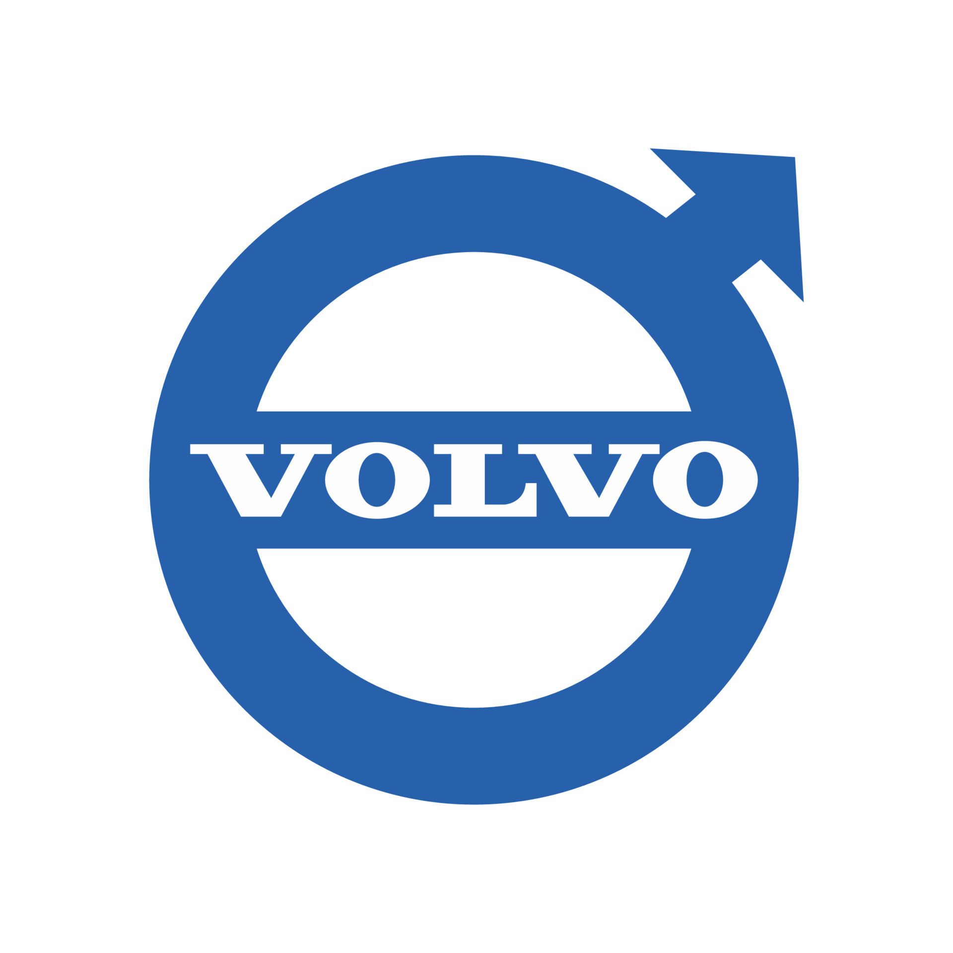 Logotipo de Volvo: Círculo azul con flecha y el texto