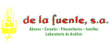 Logotipo para "de la fuente, sa" con gr&aacute;fico de trigo amarillo y texto para productos agr&iacute;colas y servicios de an&aacute;lisis.