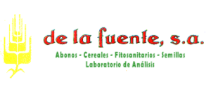 Logotipo para "de la fuente, sa" con gr&aacute;fico de trigo amarillo y texto para productos agr&iacute;colas y servicios de an&aacute;lisis.