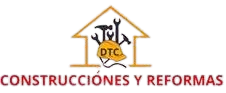 Logotipo para DTC, Construcciones y Reformas con herramientas en el contorno de una casa.