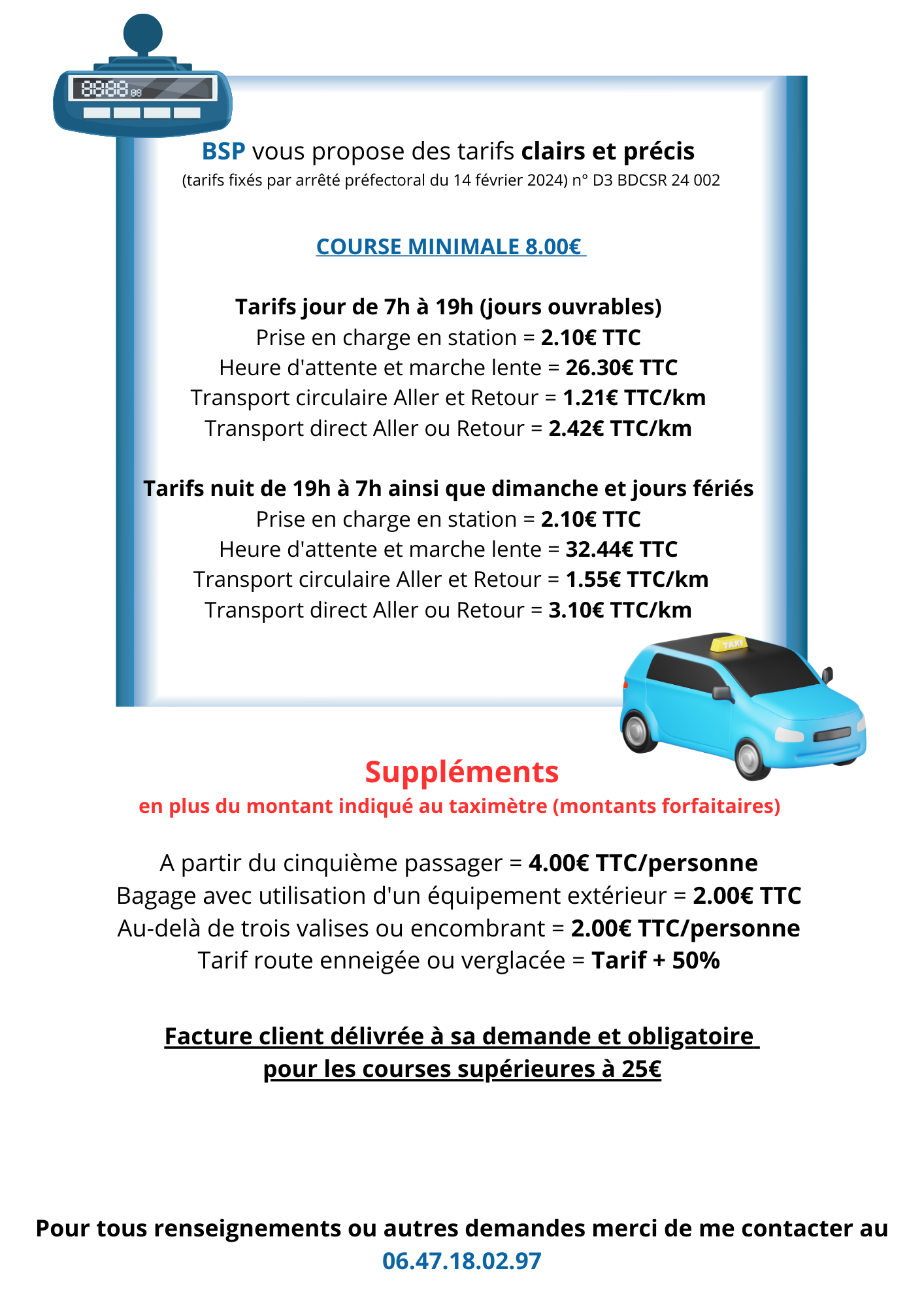 tarif taxi Eure 2024