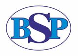 Lettres bleues &laquo; BSP &raquo; &agrave; l'int&eacute;rieur d'un ovale bleu et blanc.