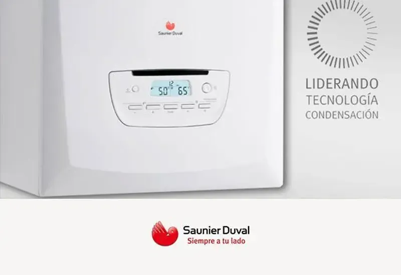 White Saunier Duval gas boiler with digital display, 
