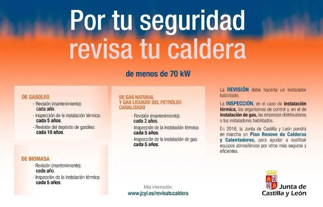 Publicidad: promocionando la inspección de calderas por seguridad, logotipo de la Junta de Castilla y León.