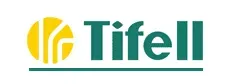 Logotipo de Tifell, que presenta un círculo amarillo con líneas y la palabra "Tifell" en texto verde.