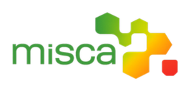 Logotipo de "Misca" con piezas de rompecabezas verdes, amarillas y rojas, y la palabra "misca" en fuente verde.