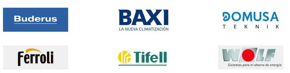 Logotipos de Buderus, Son, Domusa Technique, Ferroli, Tifell y Wolf.