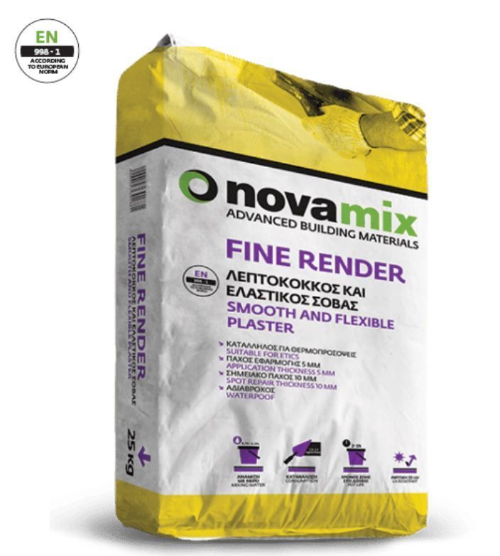 FINE RENDER Υδρόφοβος και ελαστικός ρητινούχος σοβάς μίας στρώσης με ιδιαίτερα λεία υφή