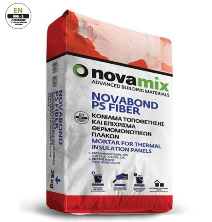 NOVABOND PS FIBER Τσιμεντοκονίαμα ενός συστατικού για συγκόλληση θερμομονωτικών πλακών και επενδύσεων θερμοπρόσοψης
