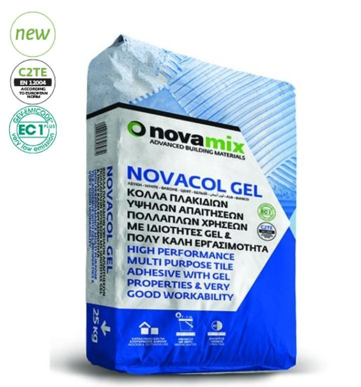 NOVACOL GEL Κόλλα πλακιδίων υψηλών απαιτήσεων, πολλαπλών χρήσεων με ιδιότητες GEL και πολύ καλή εργασιμότητα C2TE