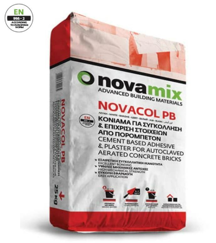 NOVACOL PB Κόλλα βάσεως τσιμέντου για συγκόλληση και επίχριση στοιχείων από πορομπετόν