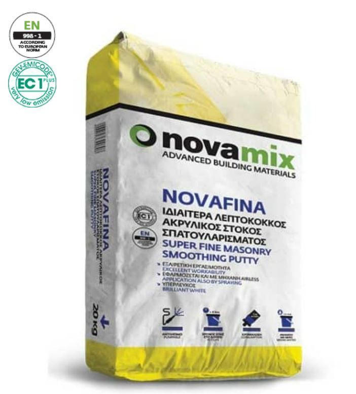 NOVAFINA Υπερ λευκός ακρυλικός στόκος σπατουλαρίσματος για εσωτερικούς και εξωτερικούς χώρους