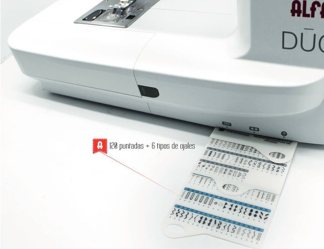 Una máquina de coser con la palabra dúo escrita en ella