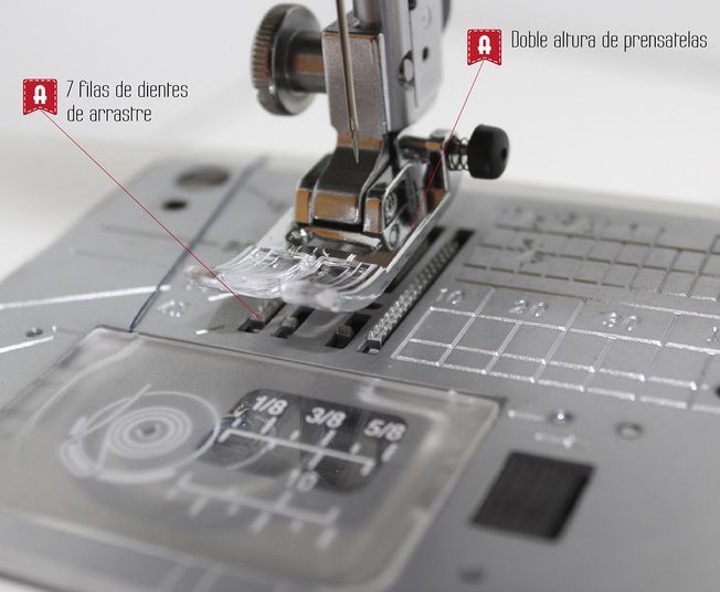 Una máquina de coser blanca con la palabra alfa escrita en ella