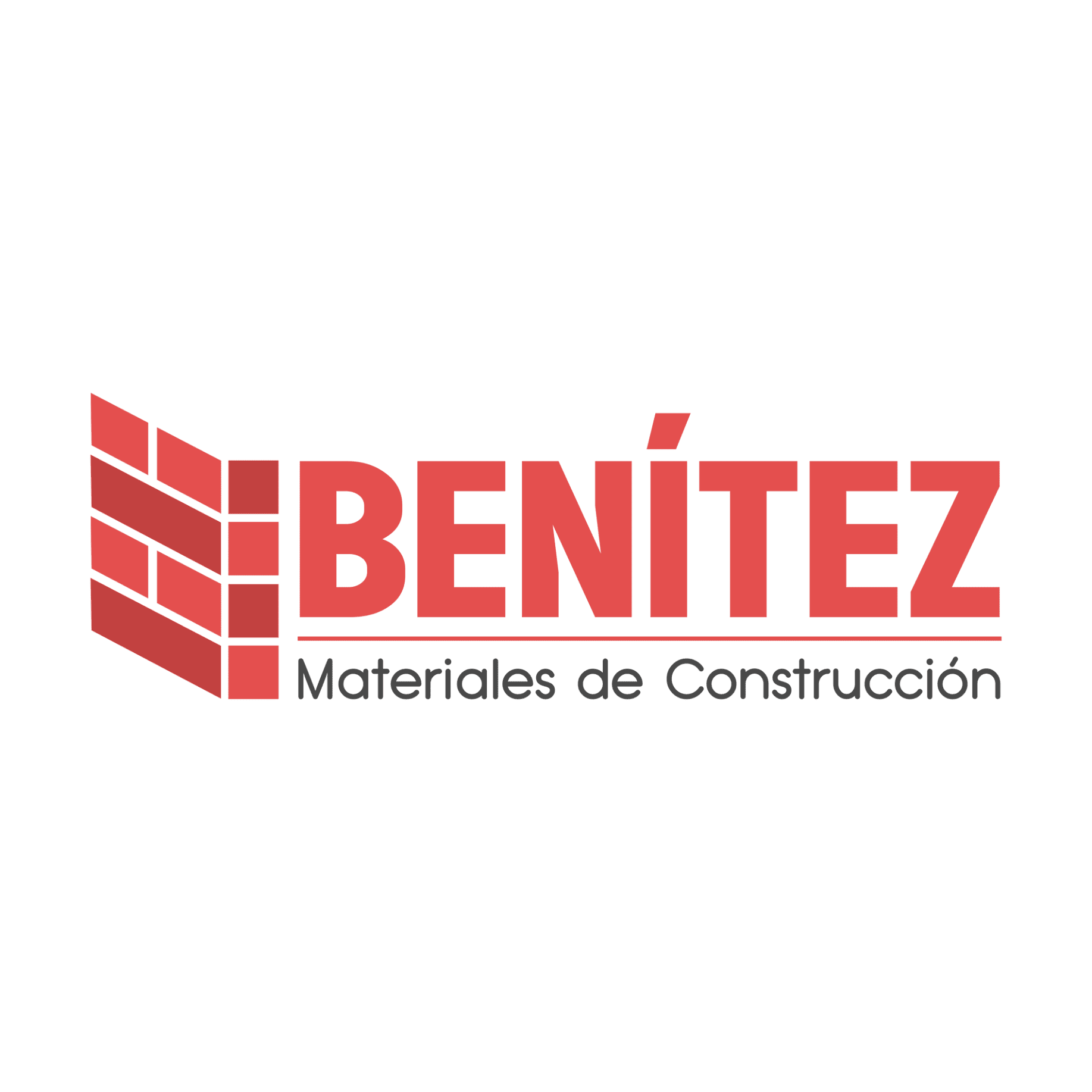 Logo de Benítez Materiales de Construcción en rojo y gris, con ícono de ladrillos.