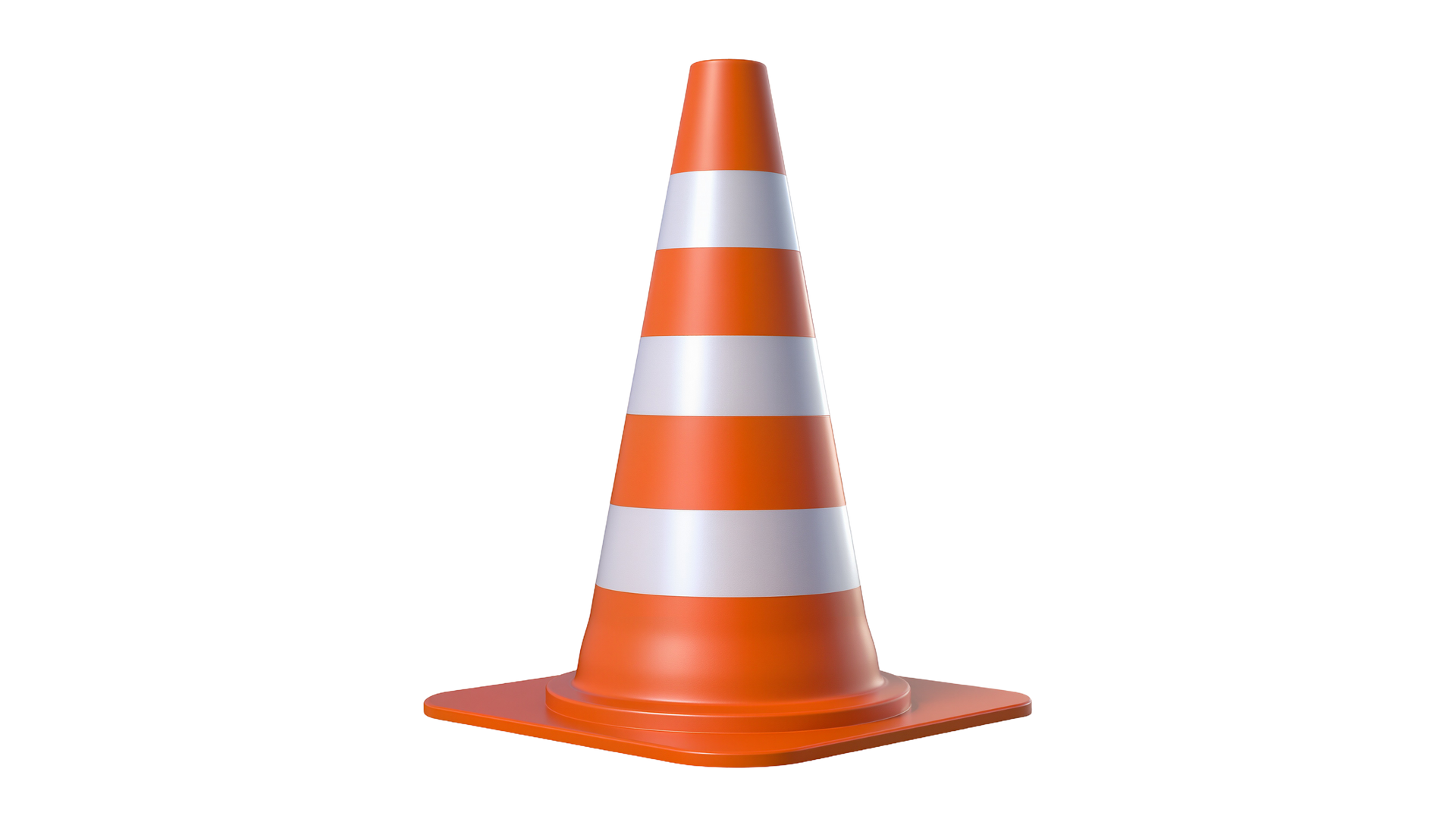 Cône de signalisation à rayures orange et blanches sur fond blanc