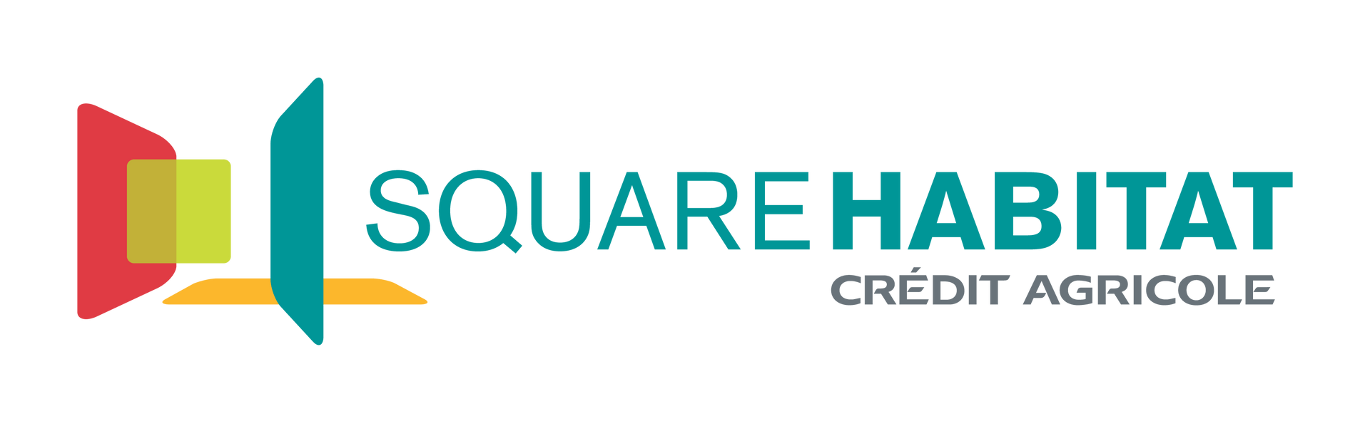SQUARE HABITAT logo Crédit Agricole avec icône géométrique multicolore et texte turquoise