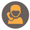 Icône orange représentant une personne sur un téléphone, à l'intérieur d'un cercle marron.