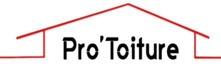 Logo Pro'Toiture avec texte noir sous un contour de toit rouge