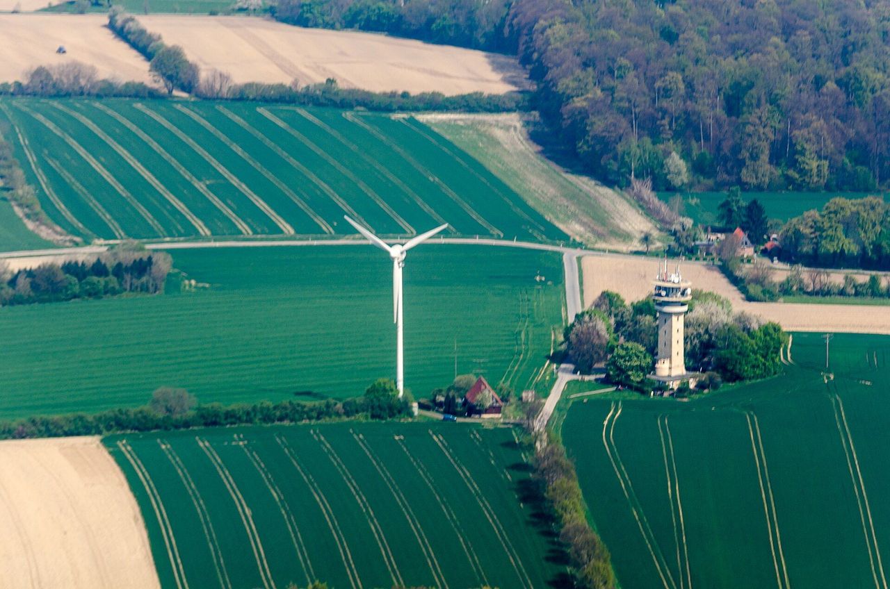 Longinusturm in den Baumbergen aus der Luft
