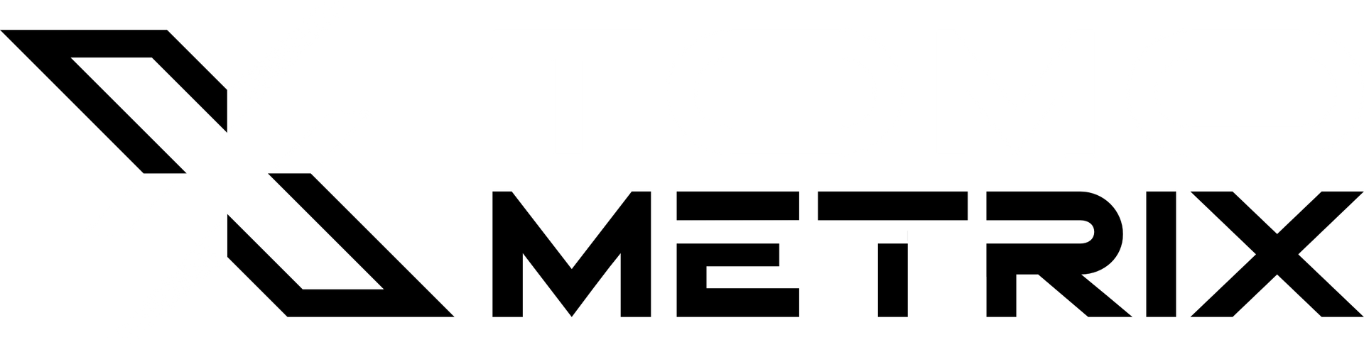 Logo du mot « METRIX » avec un motif abstrait à gauche.