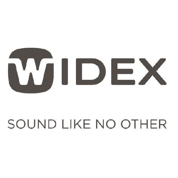 Ein Logo für Widex Sound wie kein anderes auf weißem Hintergrund.