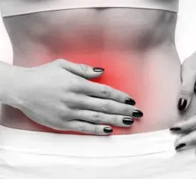 A doctor is looking at a model of the large intestine.