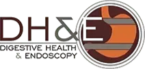 A logo for dh & e digestive health and endoscopy.
