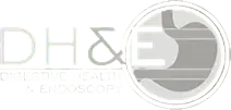A logo for dh & e collective health & endoscopy with a picture of an stomach in a circle.