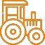 Un icono de tractor naranja y blanco sobre un fondo blanco.