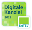 Ein grünes Quadrat mit der Aufschrift „Digitale Kanzlei 2022“ darauf.