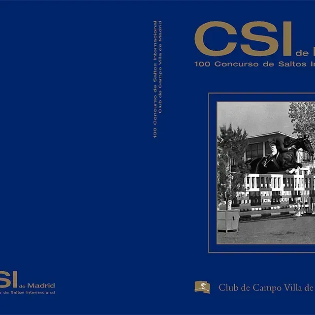 Cartel del evento en color azul marino con texto dorado