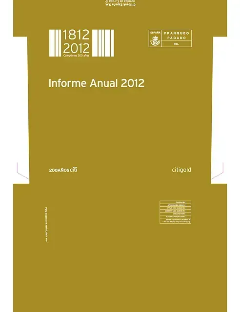 Carpeta dorada con título “Informe Anual 2012” y logo aniversario “1812-2012”.