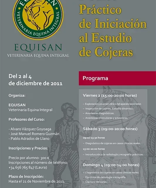 Póster de introducción práctica al estudio de las cojeras en caballos, del 2 al 4 de diciembre de 2011, en España.