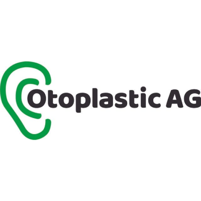Logo: Grüne Ohrgrafik neben „Otoplastic AG“ in dunkelgrauer Schrift.