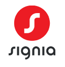 Signia-Logo mit einem roten Kreis und einem weissen „S“ darunter, das Wort „signia“ in Schwarz.